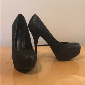 Black glitter heels